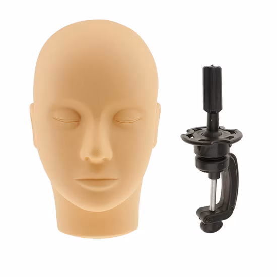 Testa di manichino per pratica di massaggio per ciglia in silicone + supporto per morsetto da tavolo da scrivania